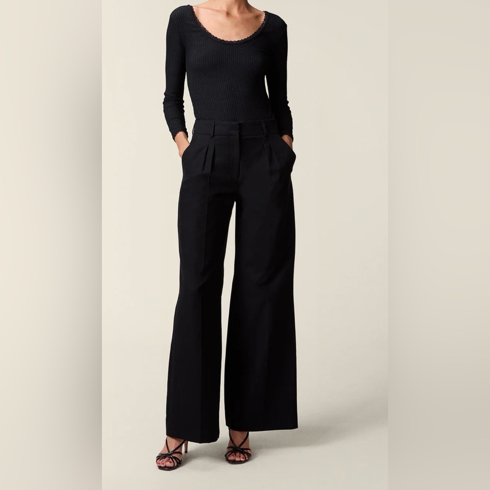 Rouje Black High-Waist Wide Leg Trousers